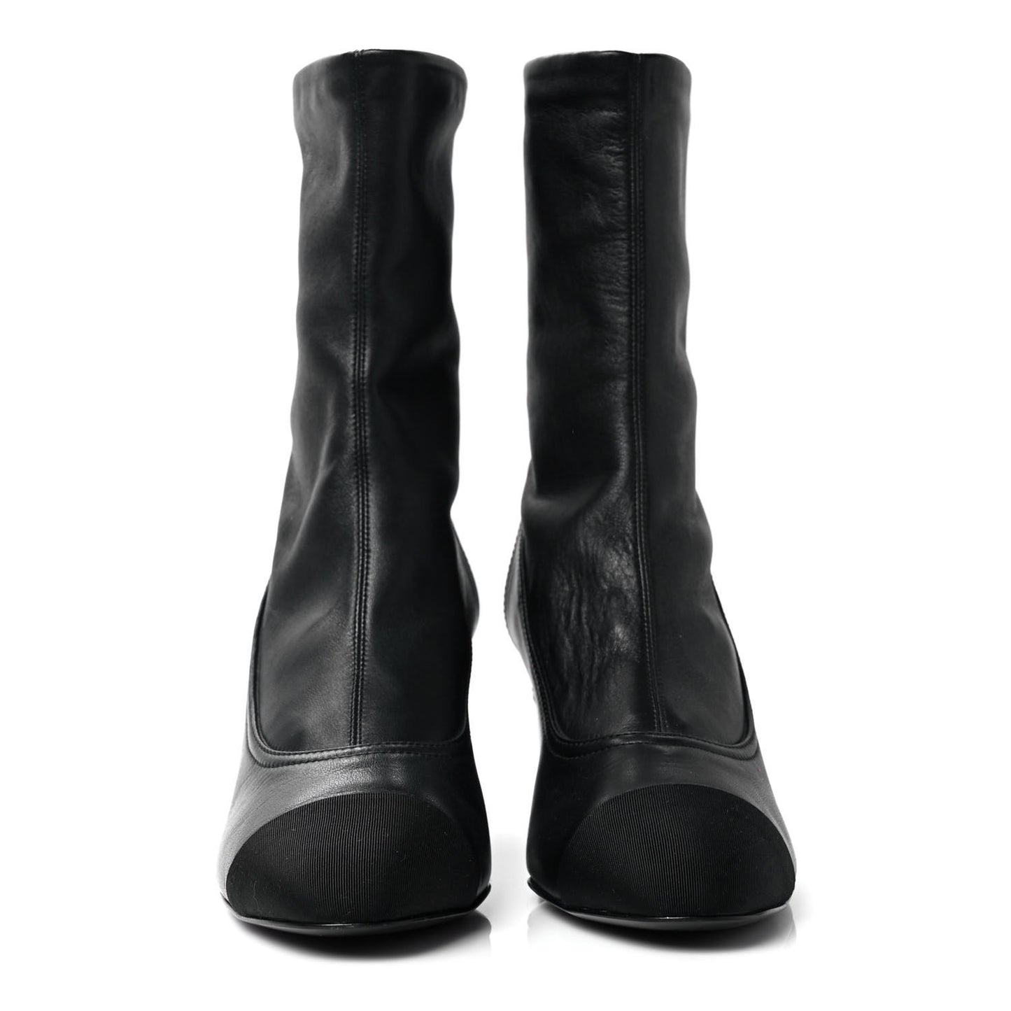 Lambskin Grosgrain Cap Toe Ankle Boots 36.5 Black