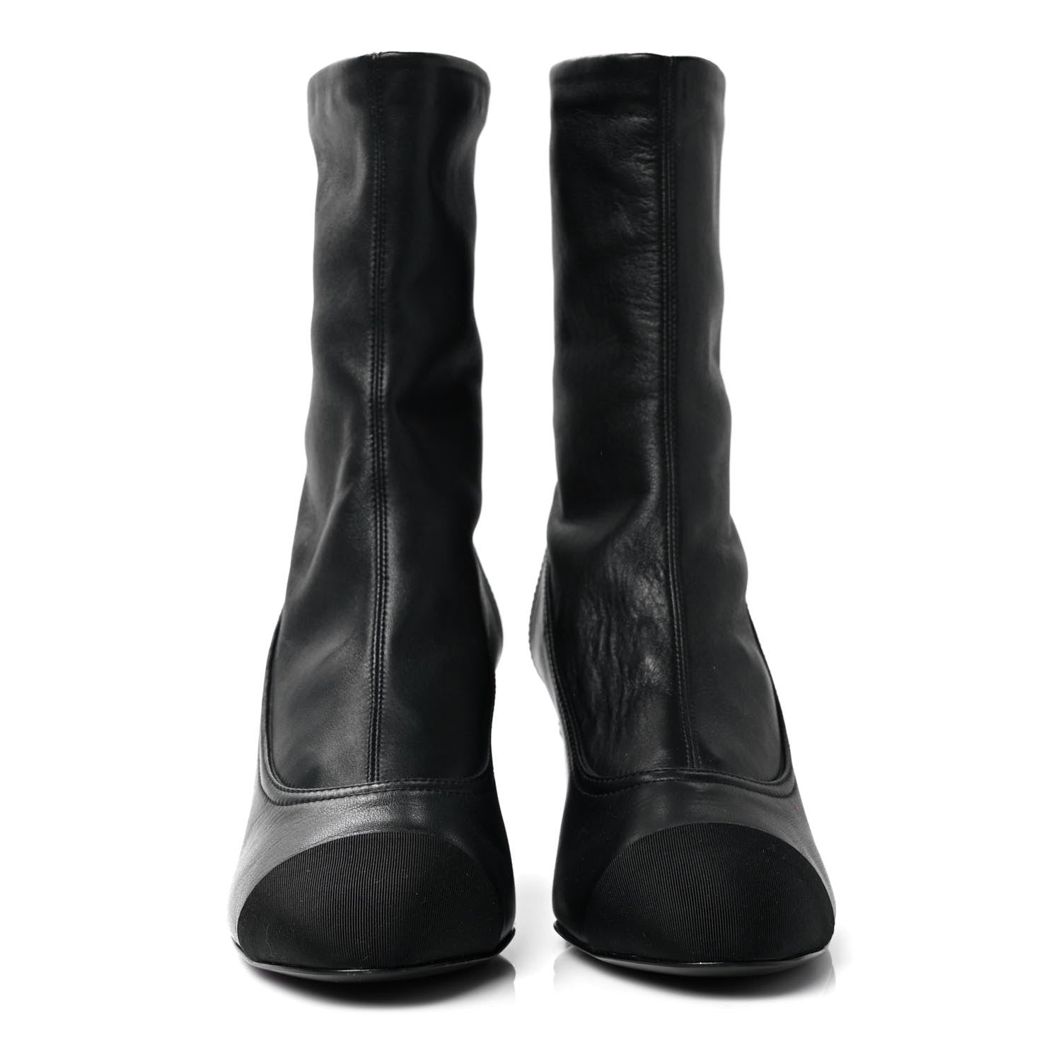 Chanel Lambskin Grosgrain Cap Toe Ankle Boots 36.5 Black 2 of 7