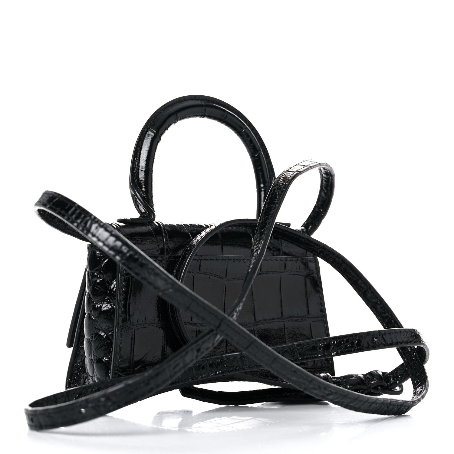 Balenciaga Shiny Calfskin Monochrome Crocodile Embossed Hourglass Top Handle Bag Mini Black 3 of 15