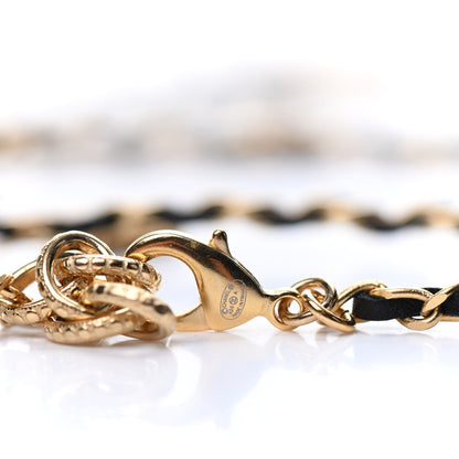 Chanel Calfskin Crystal Pearl Perfume Bottle CC Charm Necklace Black Gold 6 of 7