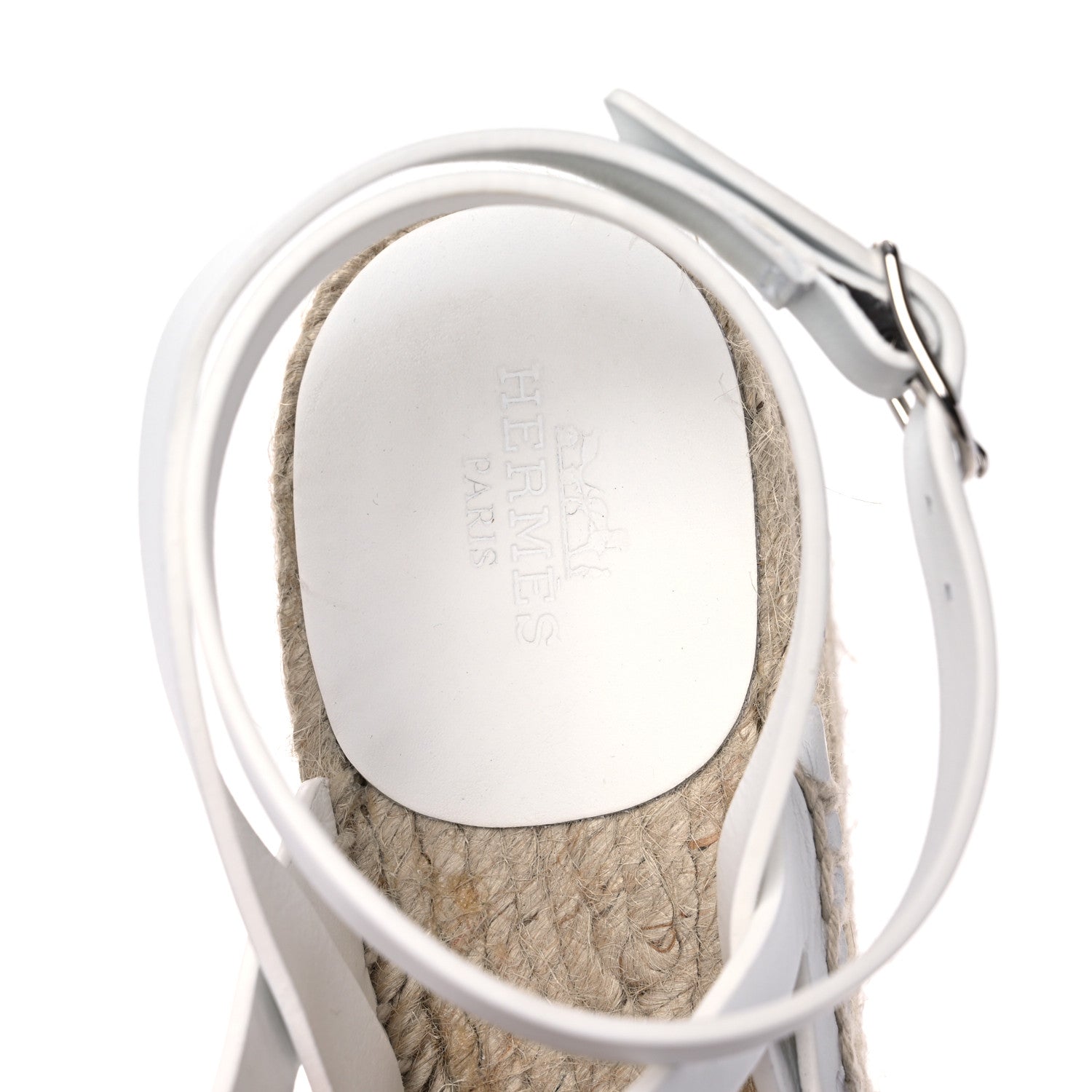 Hermes Calfskin Catalya Espadrille Wedge Sandals 37 White 9 of 10