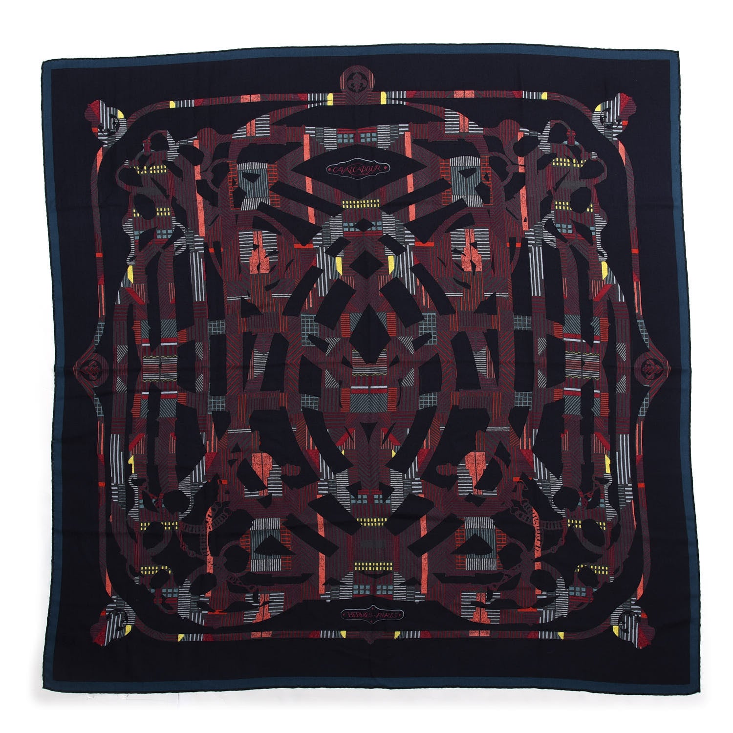 Hermes Cashmere Silk Cavalcadour Shawl 140 Caban Bordeaux Vert 1 of 3