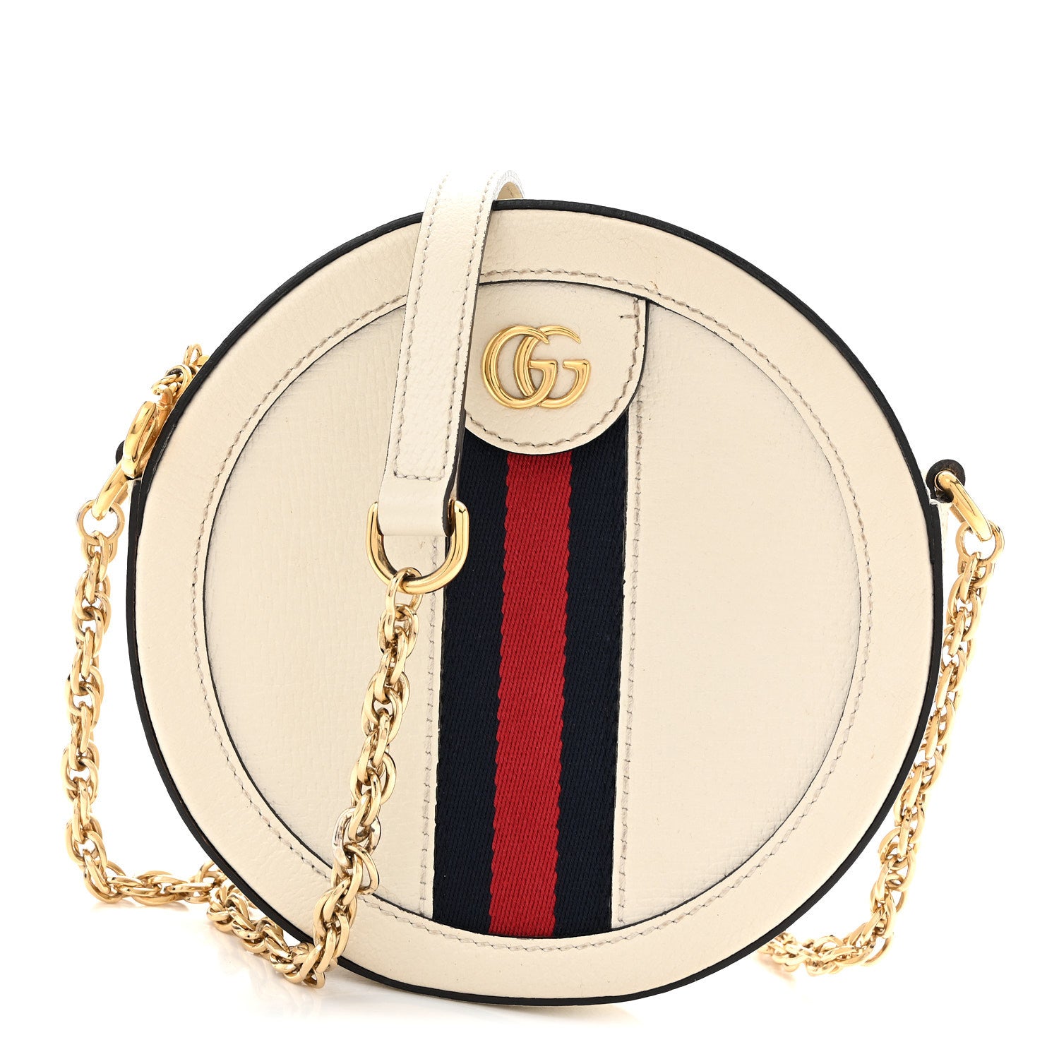 Gucci Textured Calfskin Web Mini Ophidia Round Shoulder Bag Mystic White 1 of 11