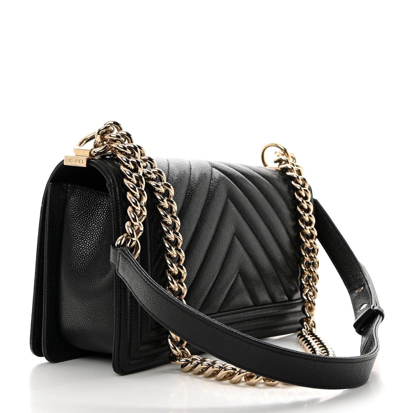 Caviar Chevron Quilted Medium Boy Flap Black