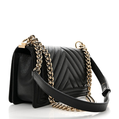 Chanel Caviar Chevron Quilted Medium Boy Flap Black 3 of 10