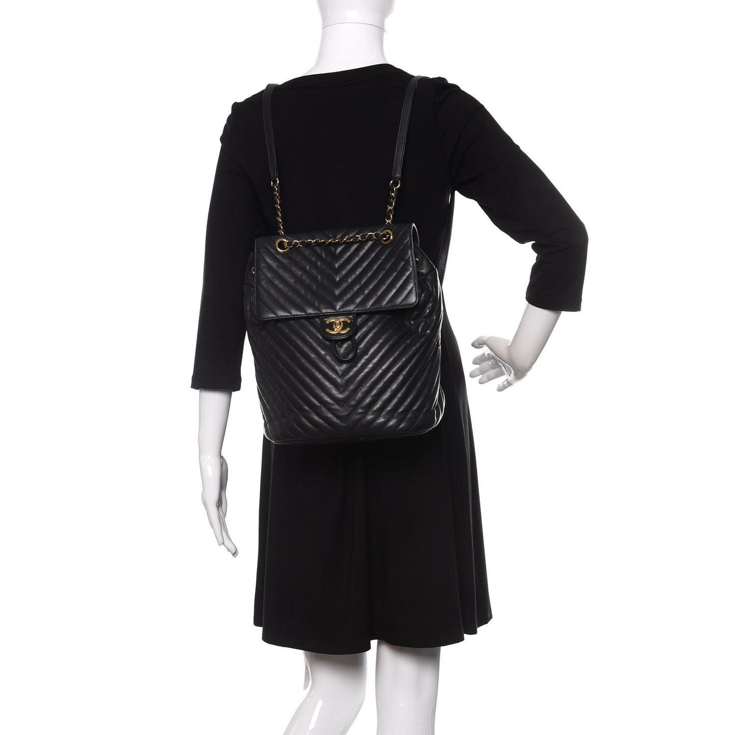 Calfskin Chevron Quilted Large Urban Spirit Backpack Black