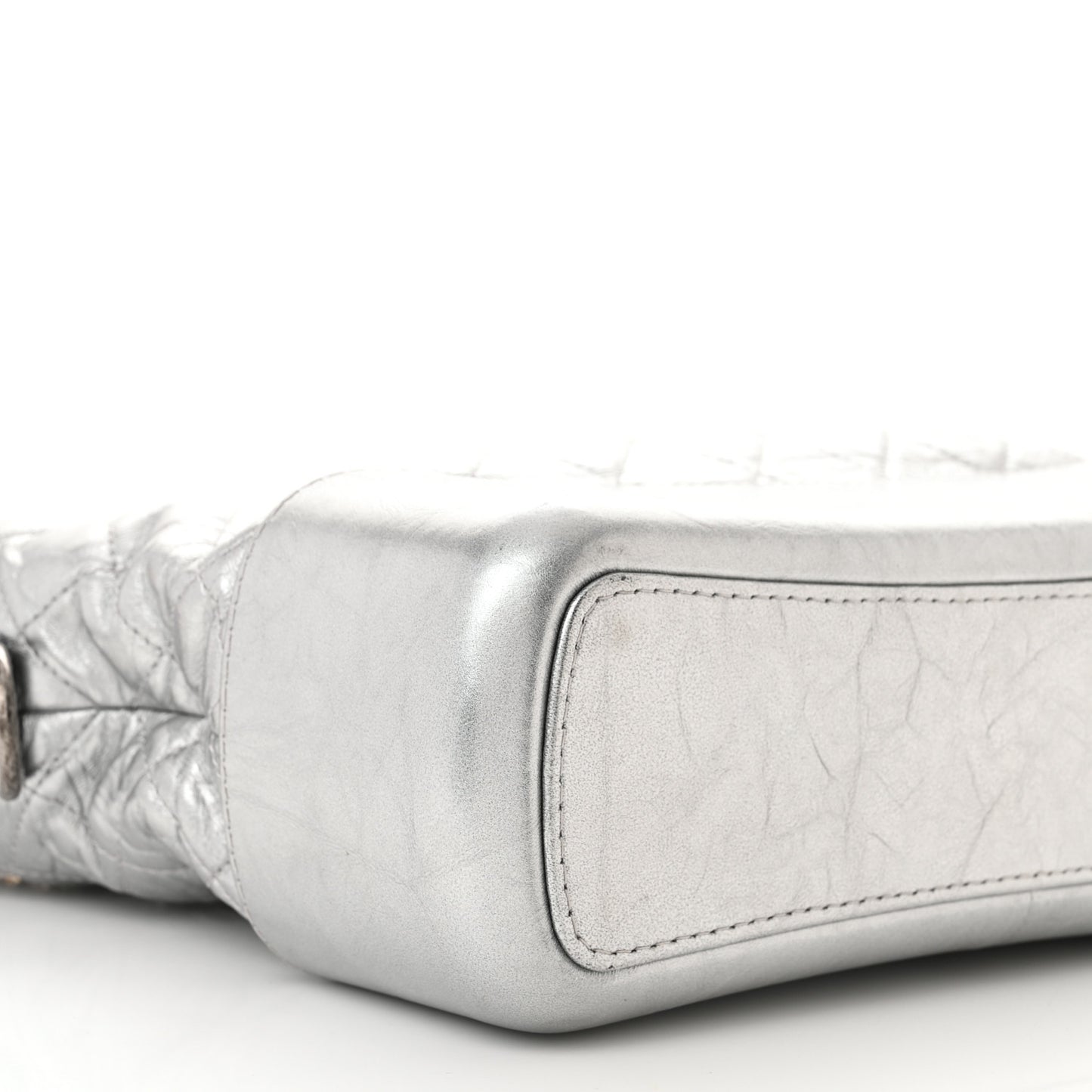 Metallic Aged Calfskin Quilted Medium Gabrielle Hobo Silver