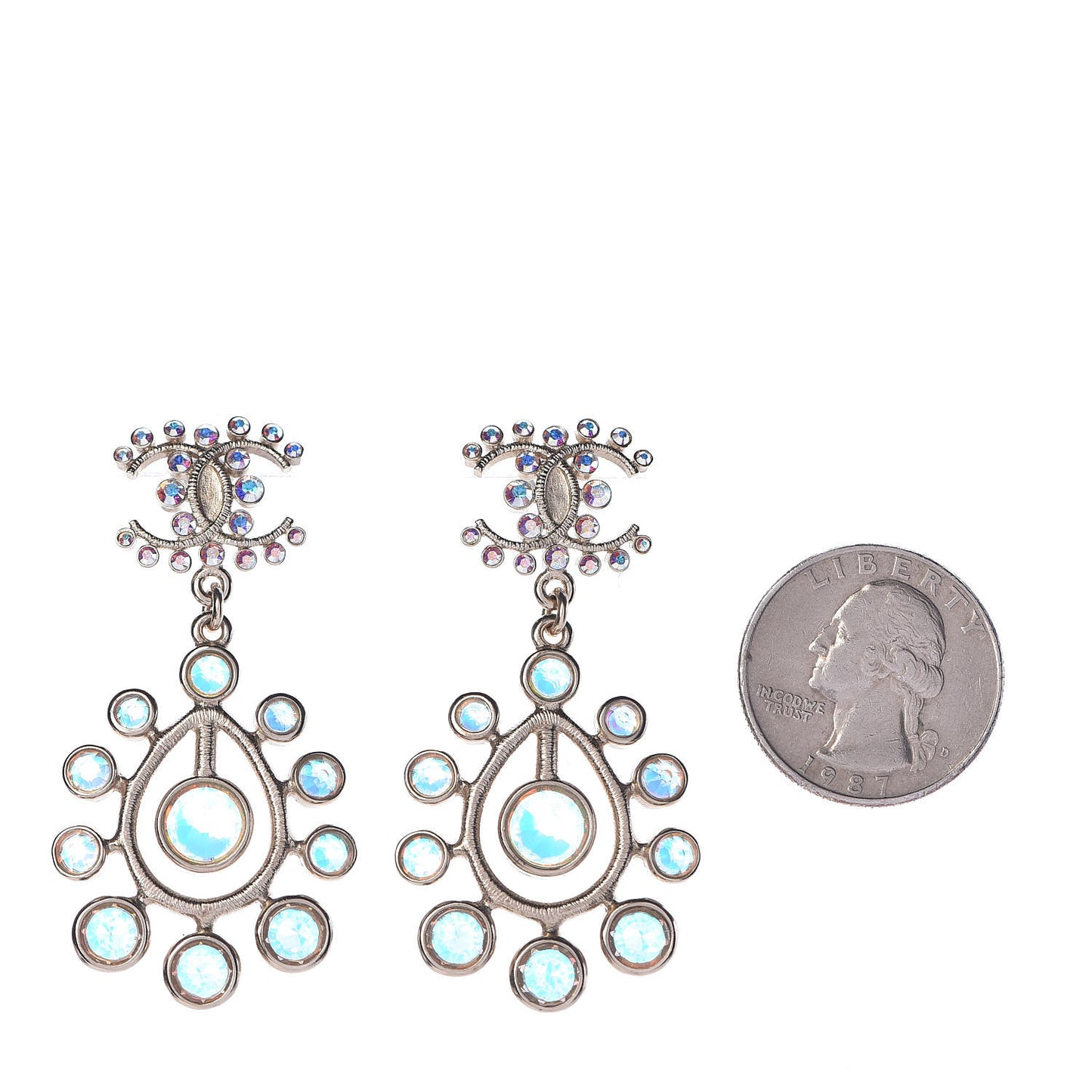 Iridescent Crystal CC Drop Earrings Gold