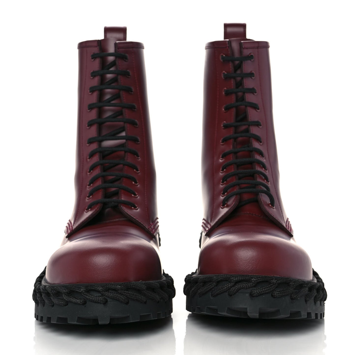 Calfskin Woven Detail Mens Combat Boots 42 Bordeaux