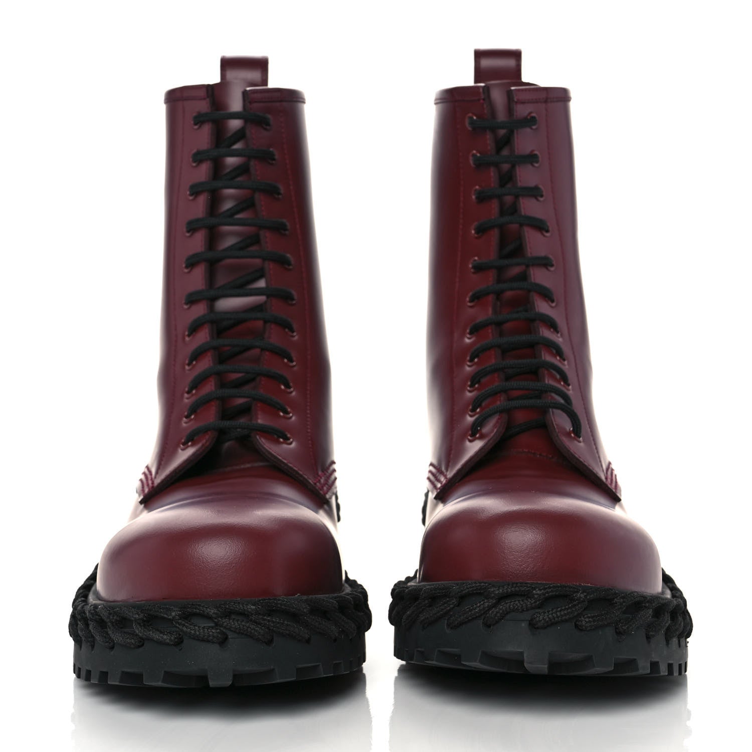 Balenciaga Calfskin Woven Detail Mens Combat Boots 42 Bordeaux 2 of 7