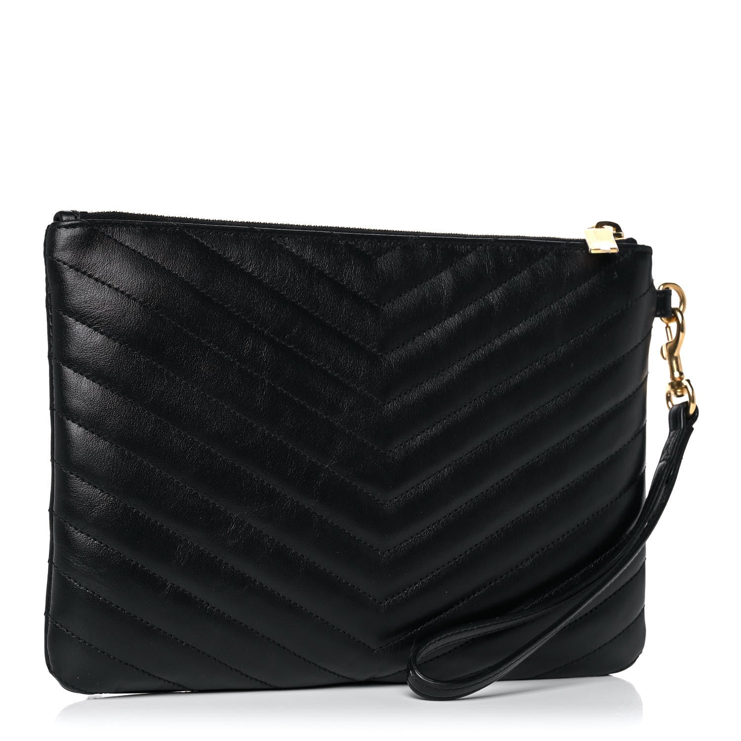Saint Laurent Calfskin Matelasse Chevron Monogram A5 Wristlet Black 3 of 11