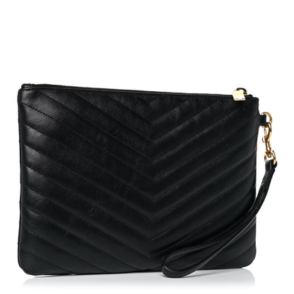 Saint Laurent Calfskin Matelasse Chevron Monogram A5 Wristlet Black 3 of 11