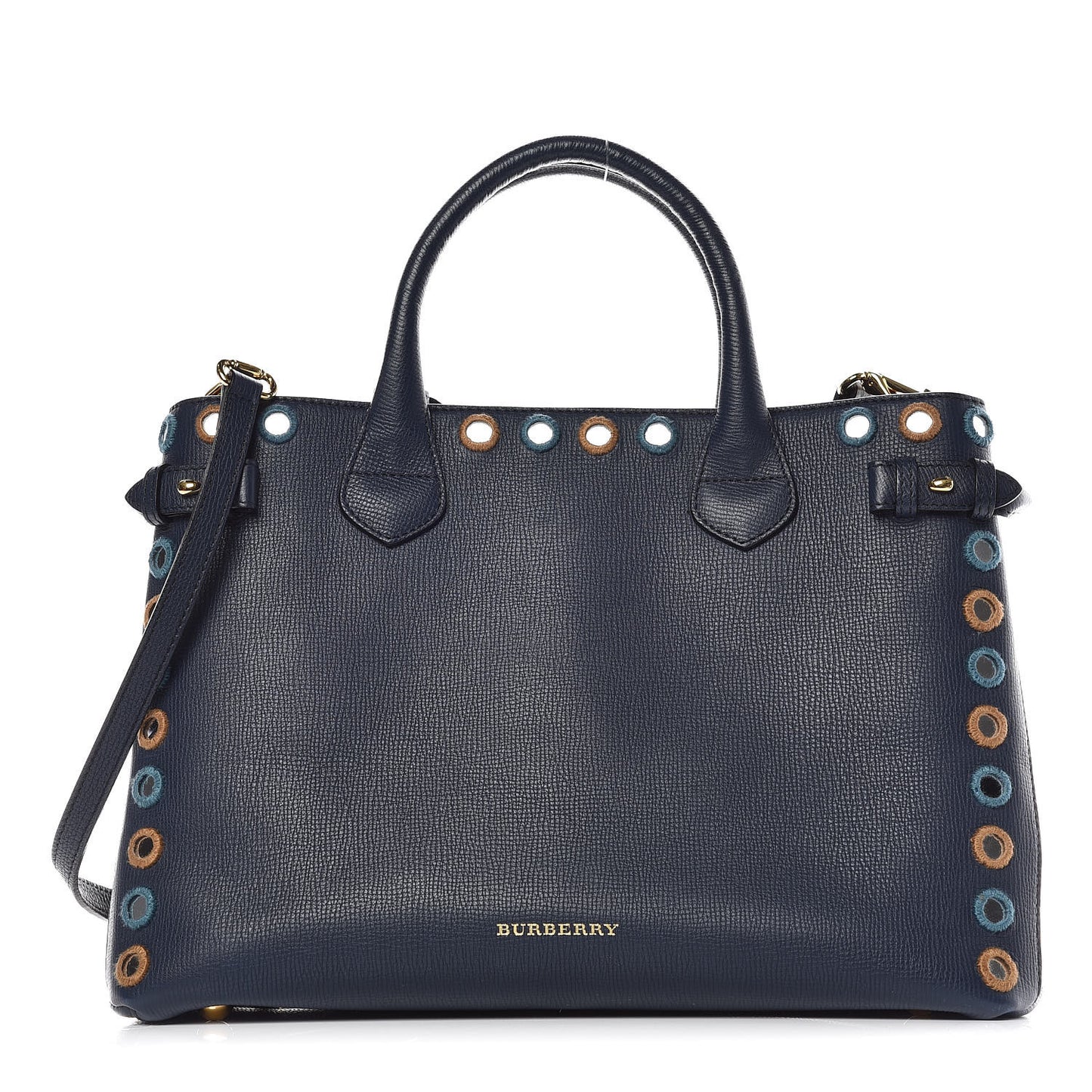 Calfskin House Check Mirror Embroidery Medium Banner Tote Blue