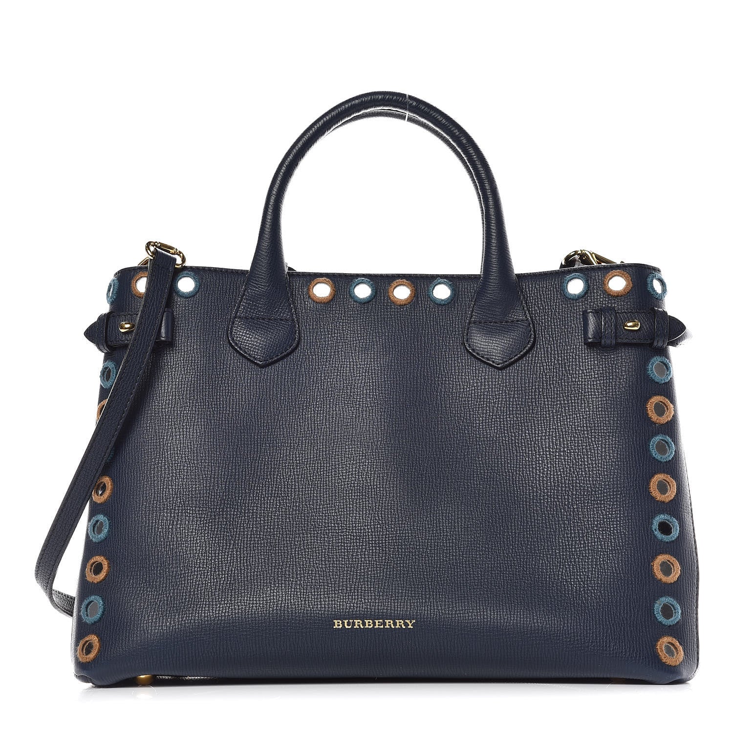 Burberry Calfskin House Check Mirror Embroidery Medium Banner Tote Blue 1 of 10