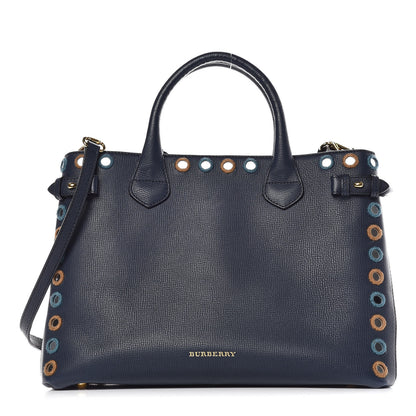 Burberry Calfskin House Check Mirror Embroidery Medium Banner Tote Blue 1 of 10