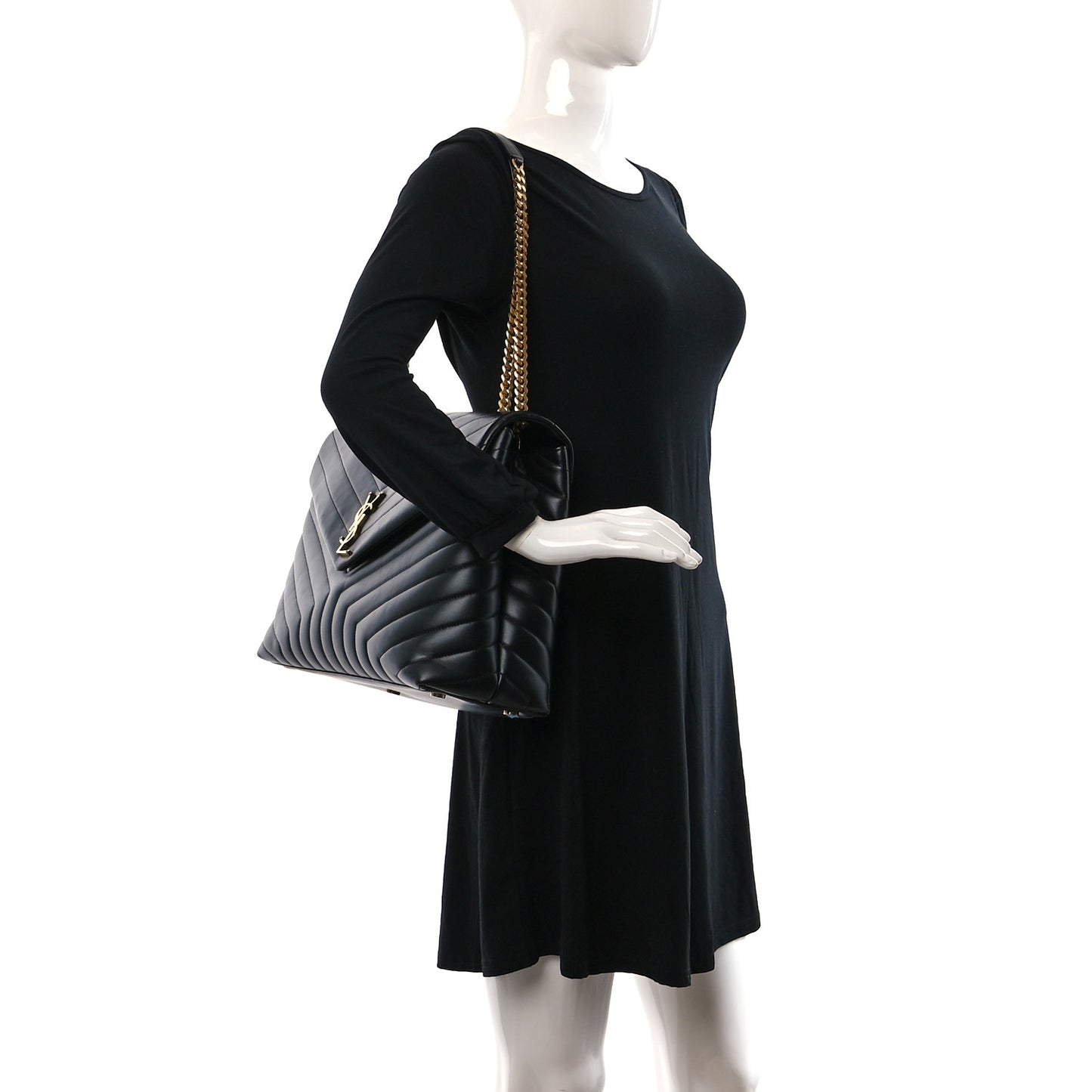 Calfskin Y Quilted Monogram Large Loulou Chain Satchel Black