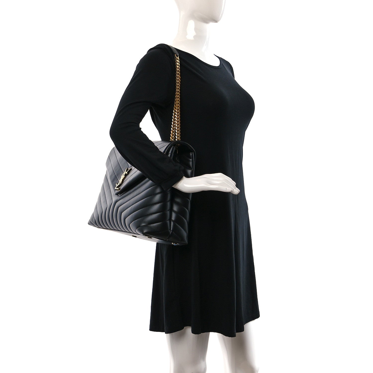 Saint Laurent Calfskin Y Quilted Monogram Large Loulou Chain Satchel Black 2 of 8