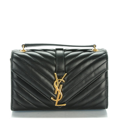 Saint Laurent Lambskin Matelasse Chevron Small Monogram Satchel Black 1 of 8