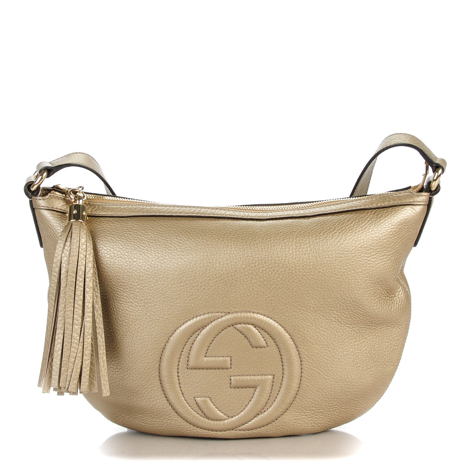 Gucci Metallic Pebbled Calfskin Small Soho Hobo Golden Beige 1 of 7