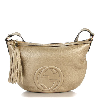 Gucci Metallic Pebbled Calfskin Small Soho Hobo Golden Beige 1 of 7