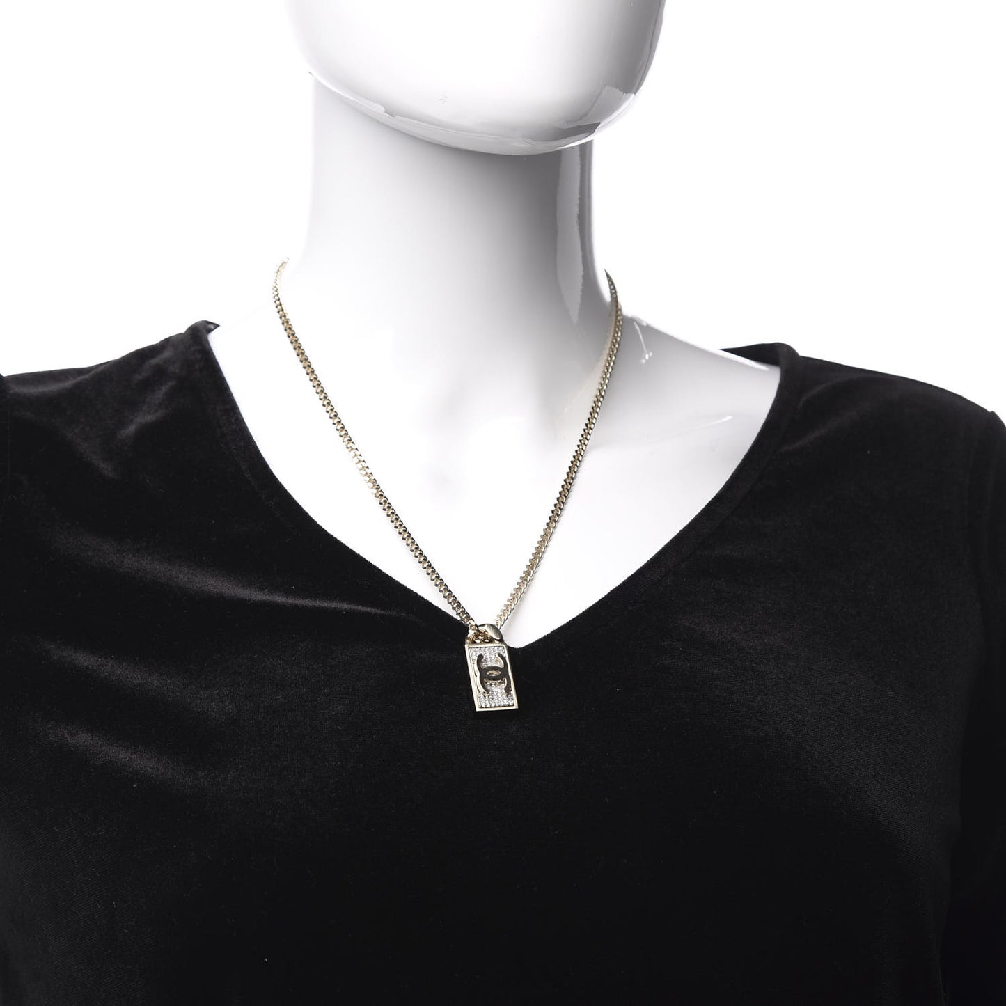 Crystal Dog Tag Charm Necklace Gold