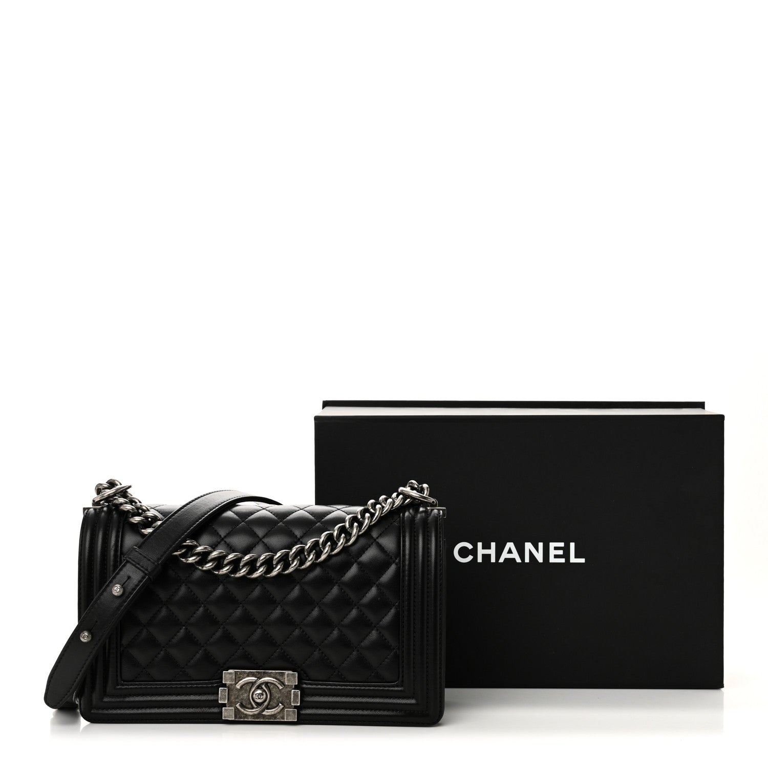 Chanel Lambskin Quilted Medium Boy Flap Black 11 of 11