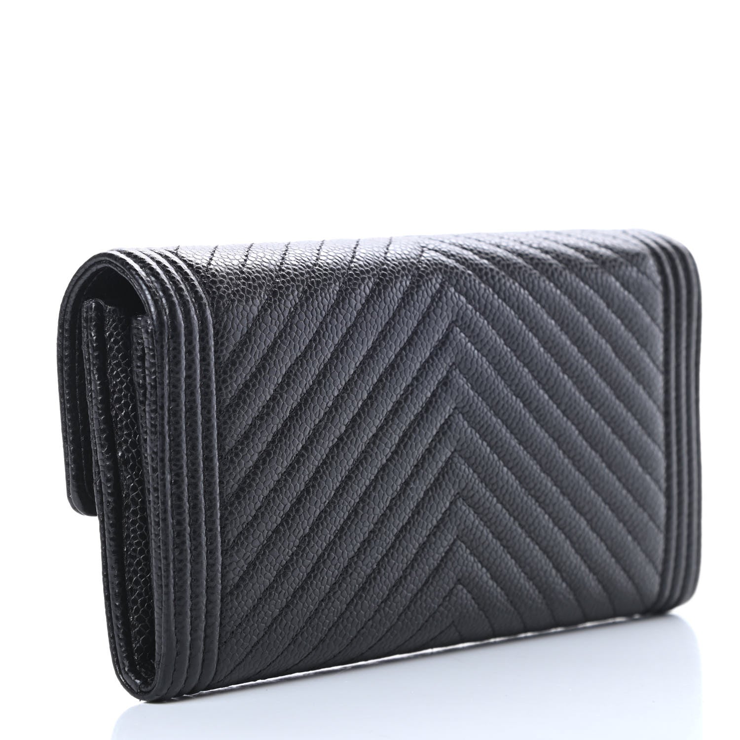 Chanel Caviar Chevron Quilted Boy Flap Wallet Black 3 of 10