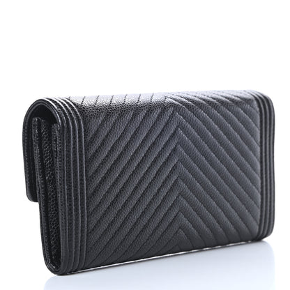 Chanel Caviar Chevron Quilted Boy Flap Wallet Black 3 of 10