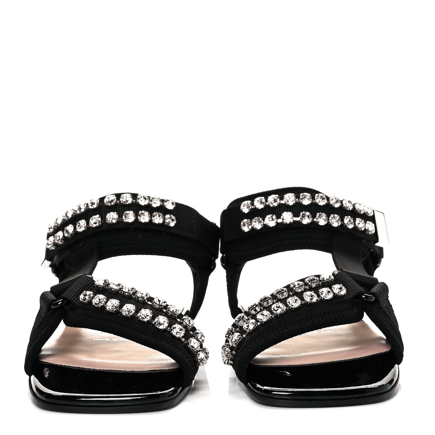 Neoprene Canvas Crystal Embellished Shea Flat Sandals 35 Black