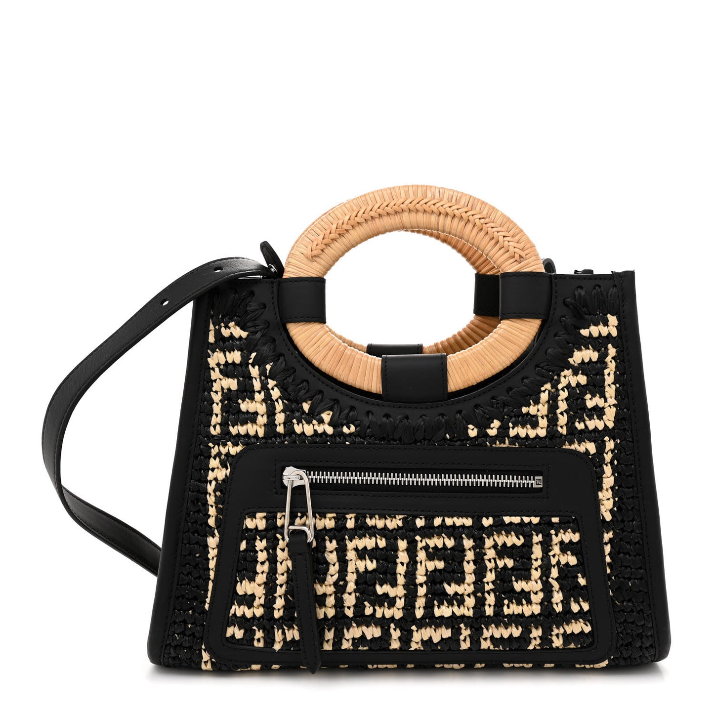 Wicker Vitello Century FF 1974 Small Runaway Shopper Tote Natural Black