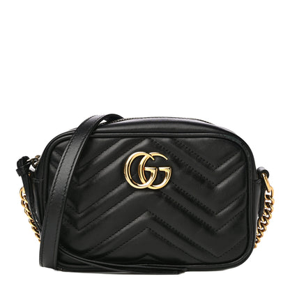 Gucci Calfskin Matelasse Mini GG Marmont Chain Shoulder Bag Black 1 of 16