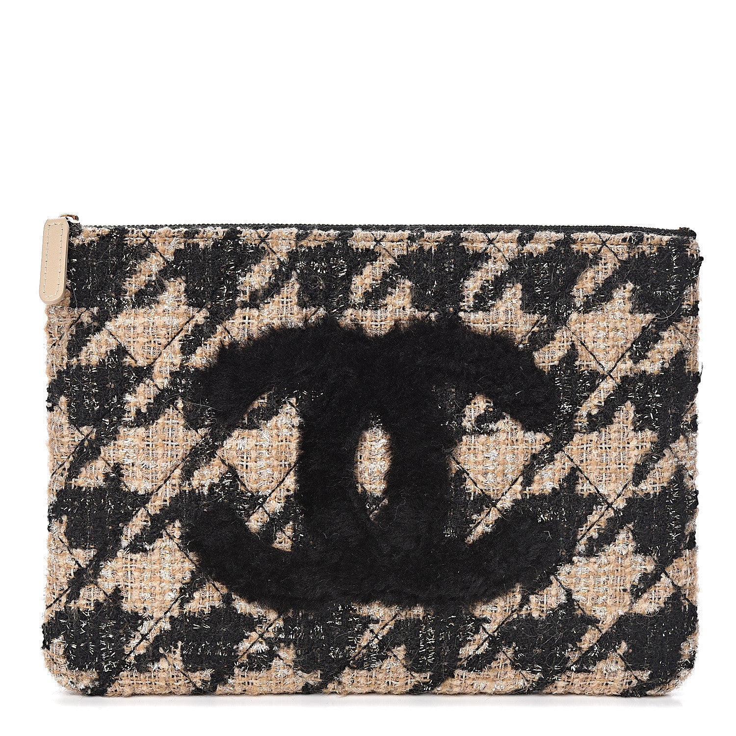 Chanel Tweed CC Medium Cosmetic Case Beige Black 1 of 7