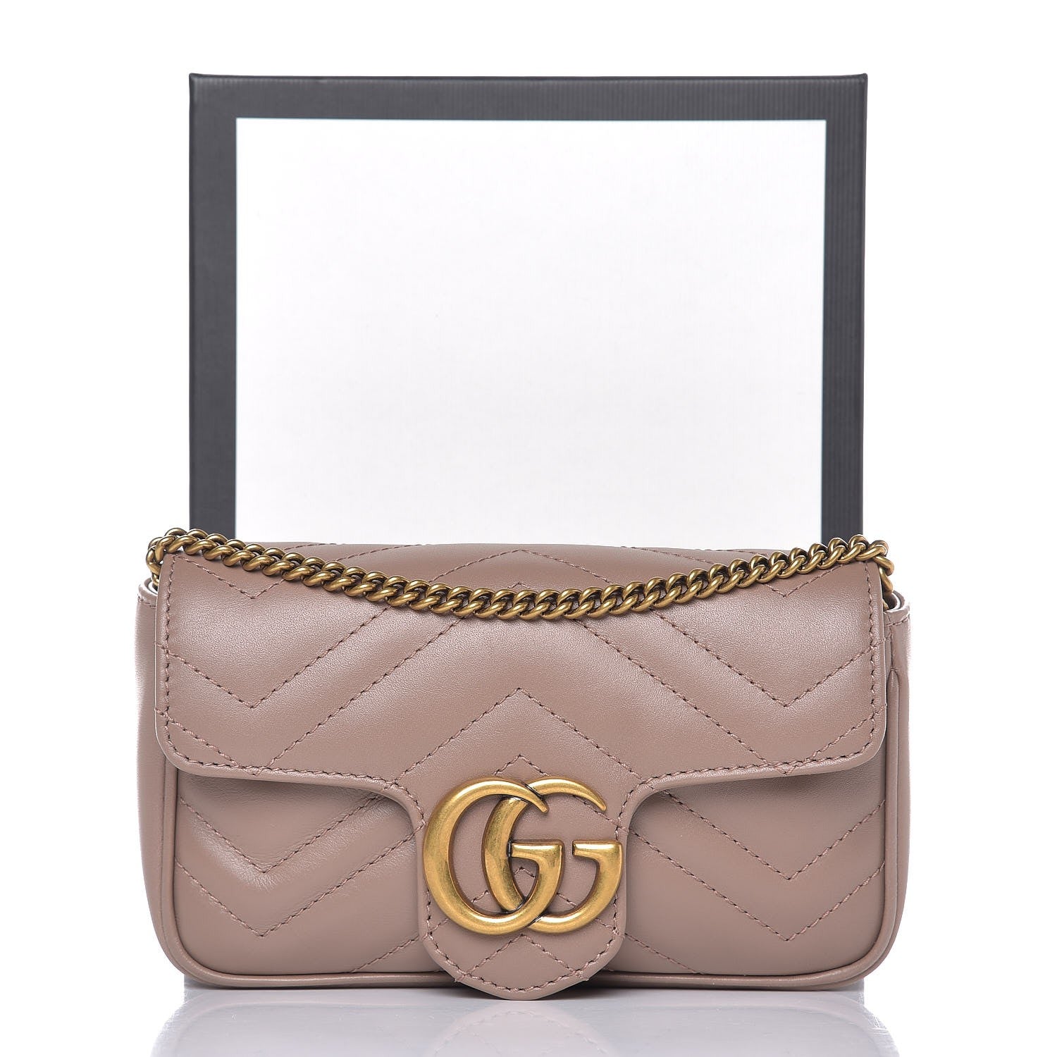 Gucci Calfskin Matelasse Super Mini GG Marmont Shoulder Bag Porcelain Rose 9 of 9