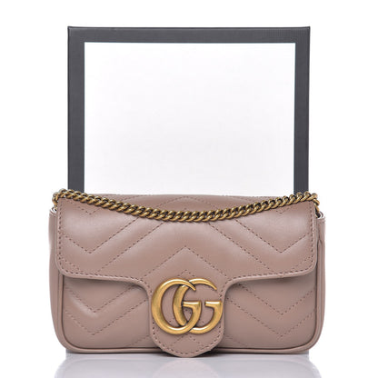 Gucci Calfskin Matelasse Super Mini GG Marmont Shoulder Bag Porcelain Rose 9 of 9
