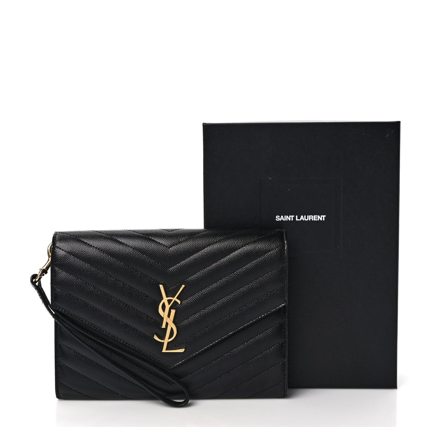 Grain De Poudre Matelasse Chevron Monogram Envelope Clutch Black