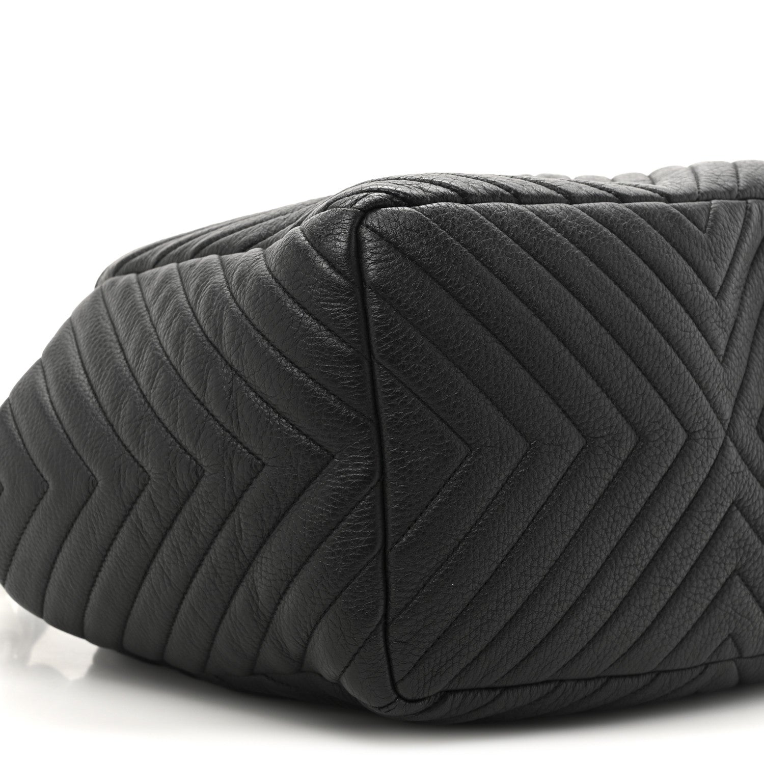 Chanel Deerskin Chevron Medium CC Chain Bucket Drawstring Bag Black 16 of 21