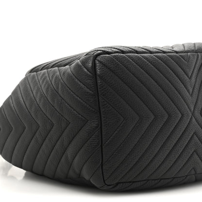 Chanel Deerskin Chevron Medium CC Chain Bucket Drawstring Bag Black 16 of 21
