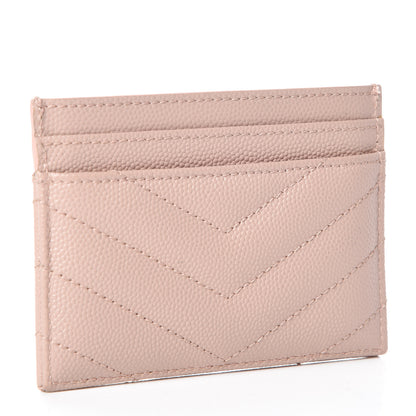 Saint Laurent Grain De Poudre Matelasse Chevron Monogram Credit Card Case Pale Pink 3 of 9