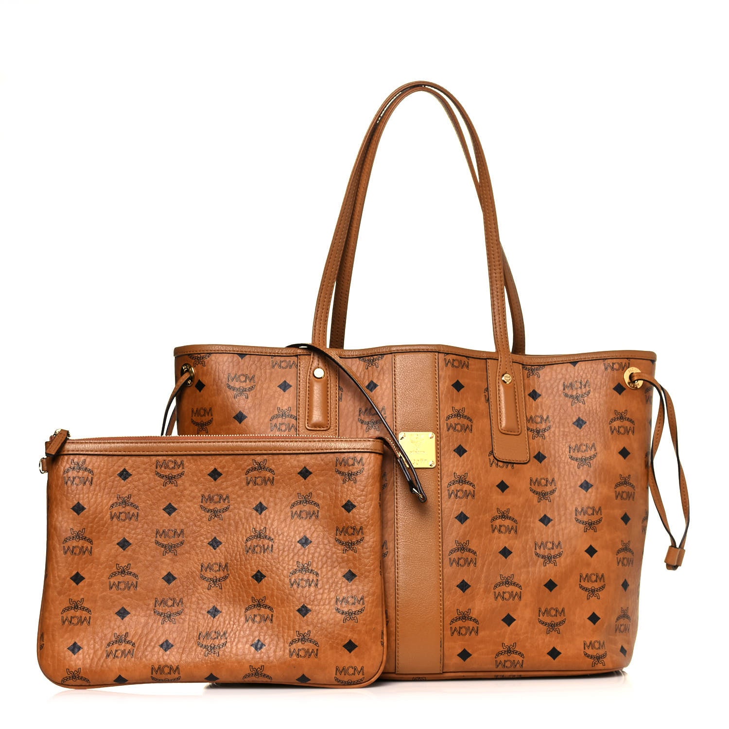 MCM Visetos Medium Liz Reversible Shopper Tote Cognac 1 of 18