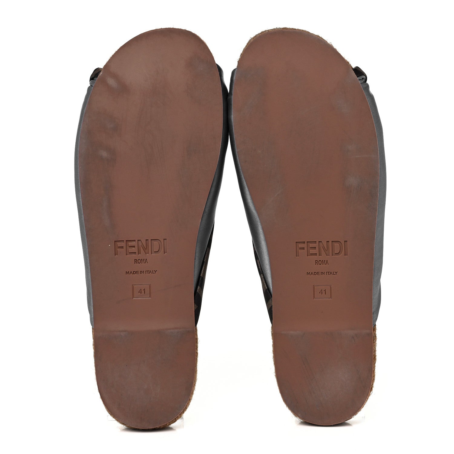 Fendi Satin FF Twist Espadrille Slide Sandals 41 Antigua Tobacco Black 5 of 7