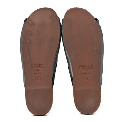 Fendi Satin FF Twist Espadrille Slide Sandals 41 Antigua Tobacco Black 5 of 7