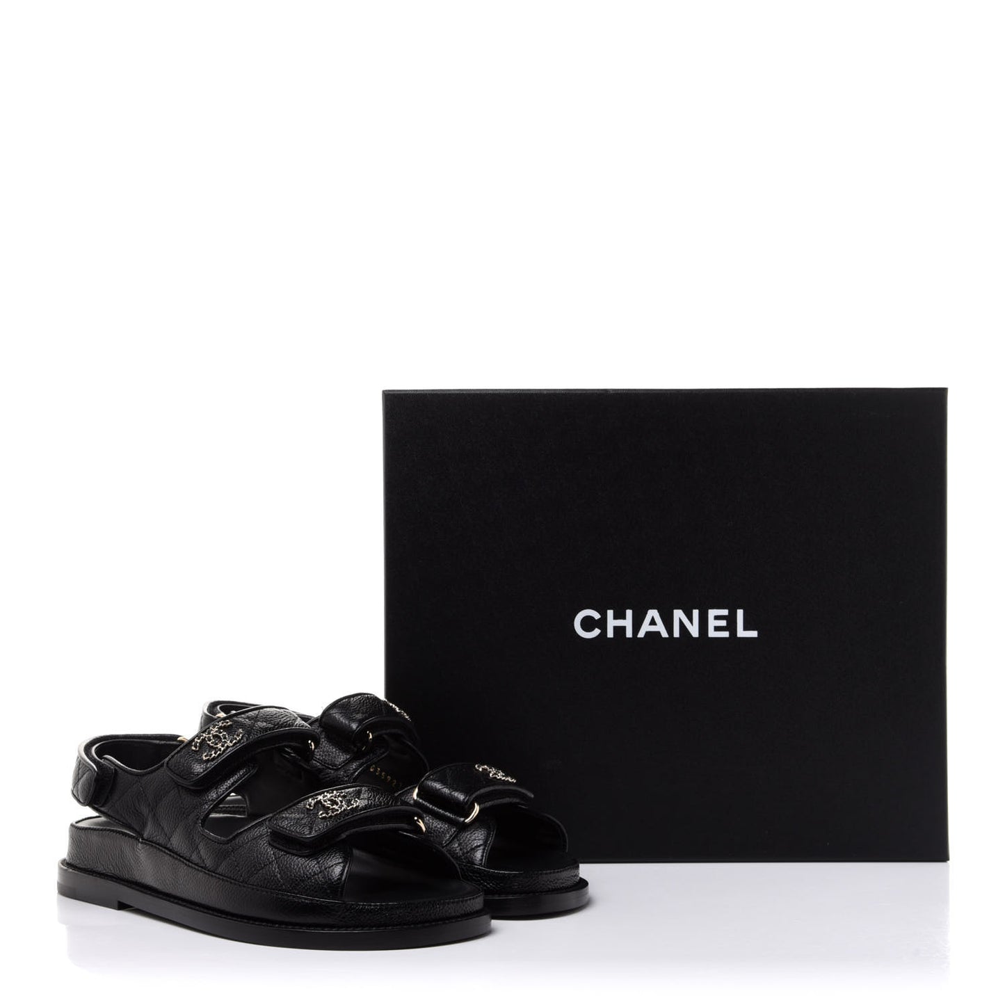 Grained Calfskin Velcro Dad Sandals 36 Black