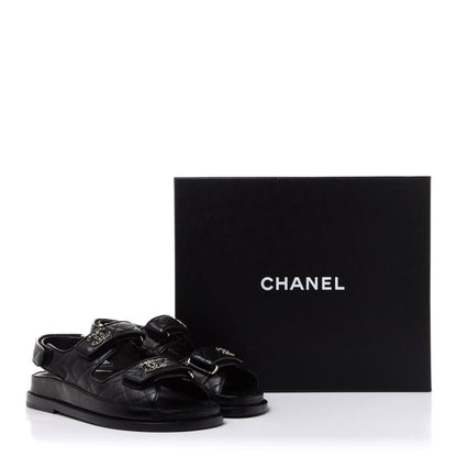 Chanel Grained Calfskin Velcro Dad Sandals 36 Black 10 of 10