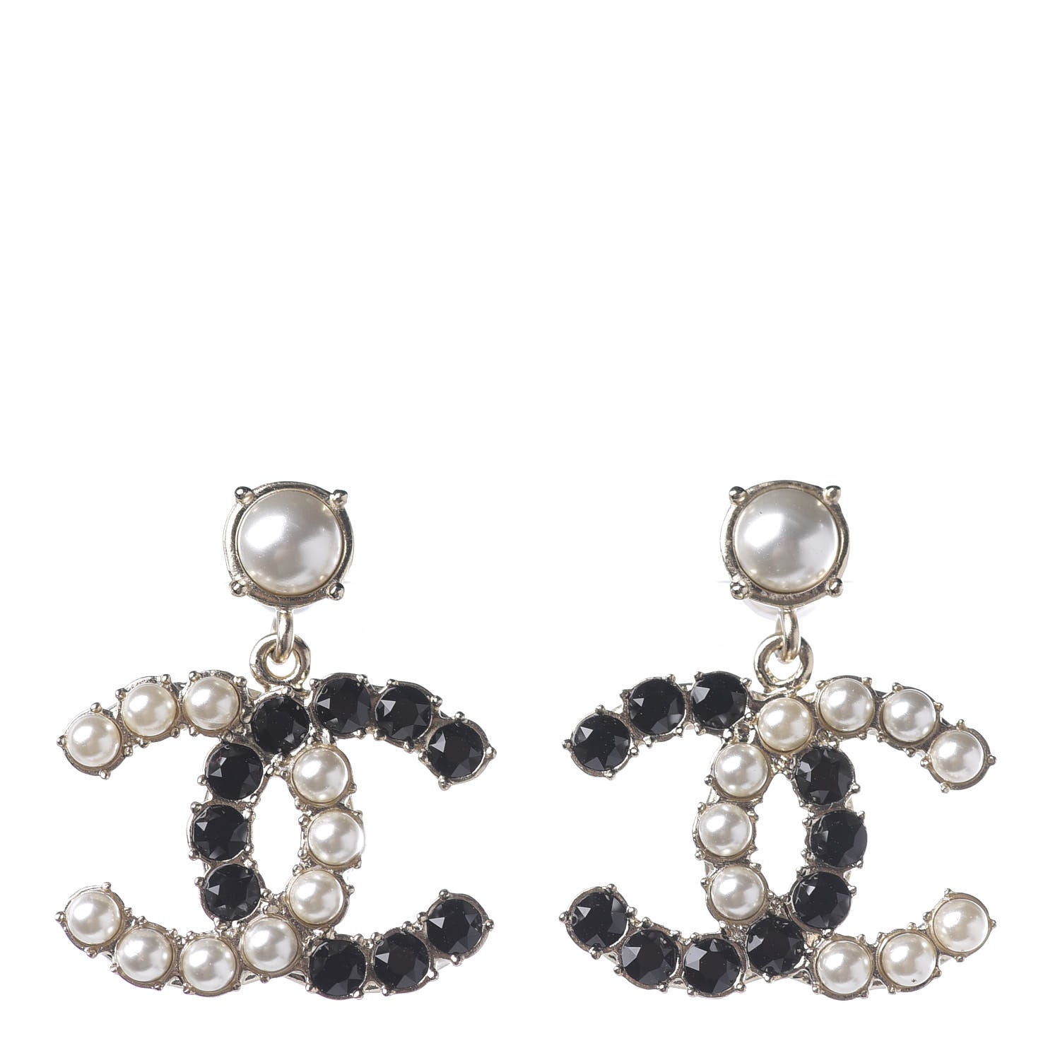 Chanel Resin Pearl Dazzling Domino CC Drop Earrings Gold Black 1 of 3