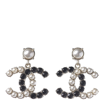 Chanel Resin Pearl Dazzling Domino CC Drop Earrings Gold Black 1 of 3