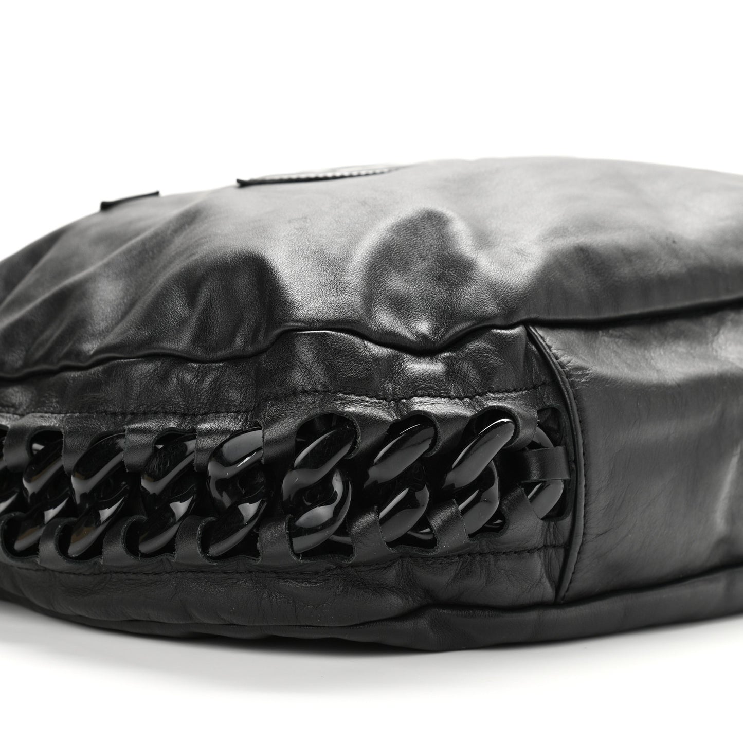 Calfskin Modern Chain Rhodoid Hobo Black
