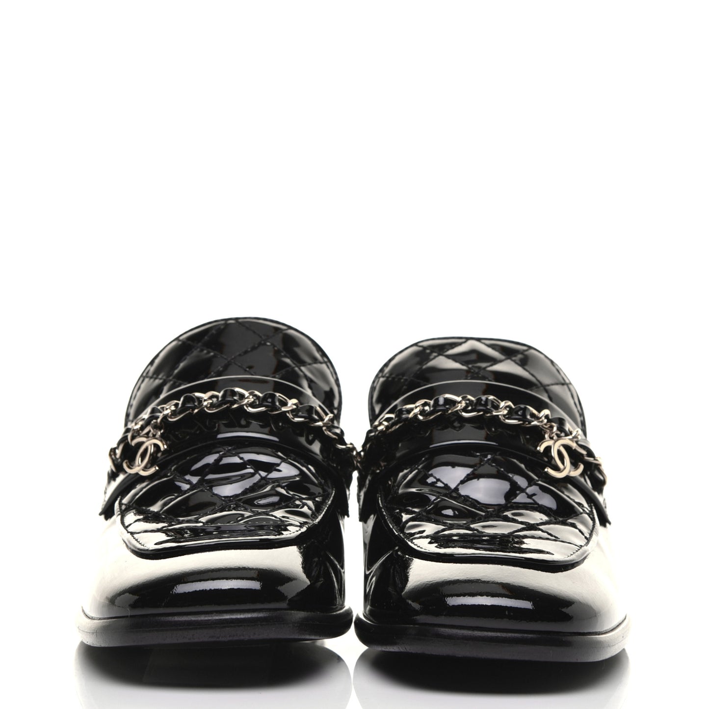 Patent Calfskin CC Chain Mocassin Loafers 36 Black