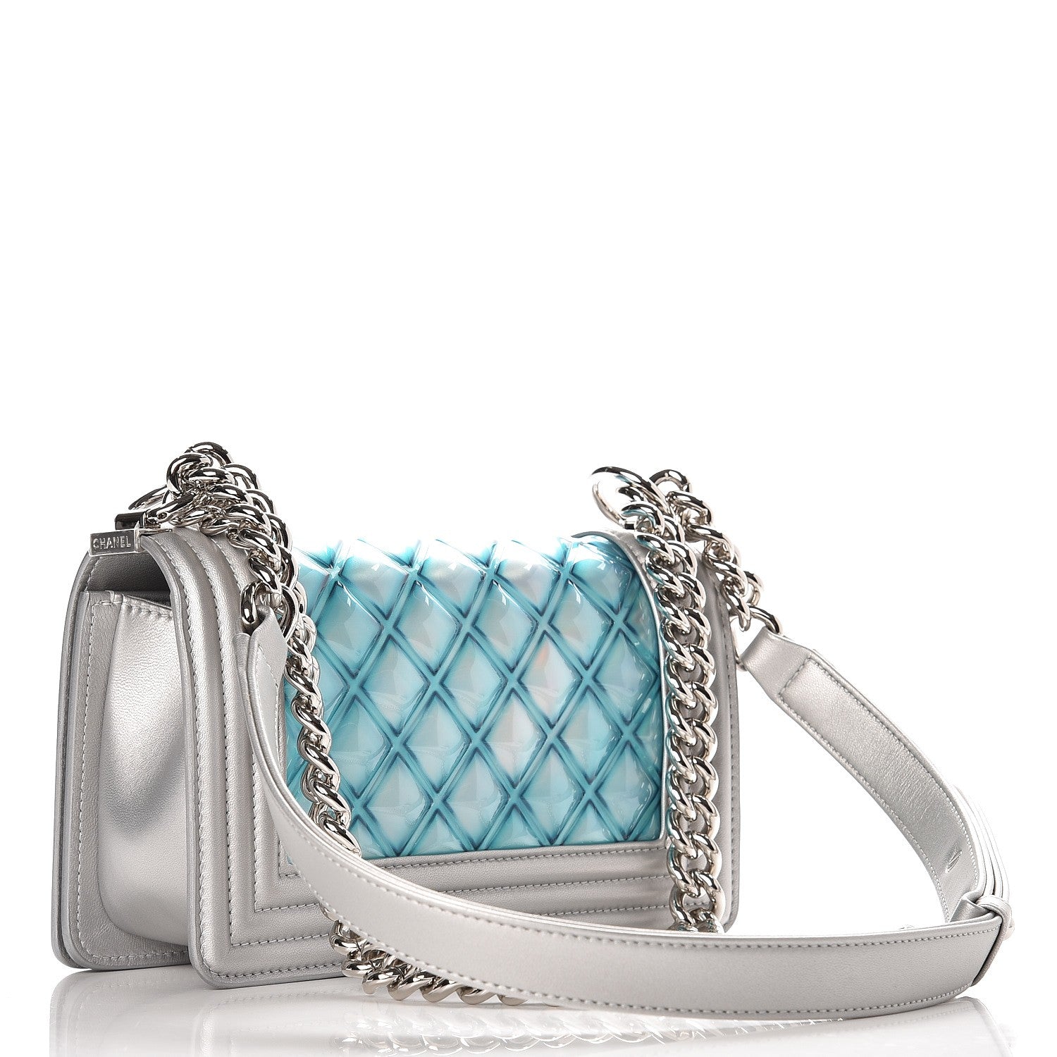 Chanel Metallic Lambskin PVC Quilted Small Boy Flap Blue 3 of 7