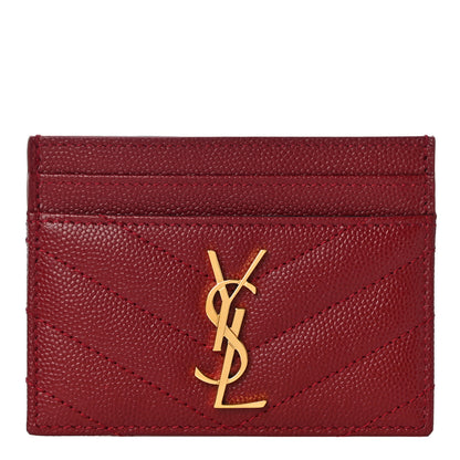 Saint Laurent Grain De Poudre Matelasse Chevron Monogram Credit Card Case New Red 1 of 11