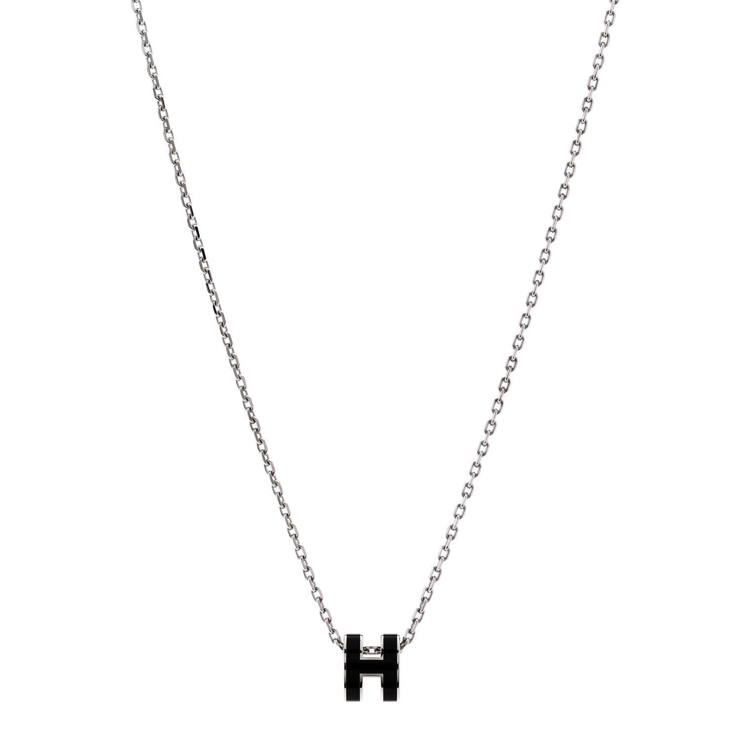 Lacquered Palladium Mini Pop H Pendant Necklace Black